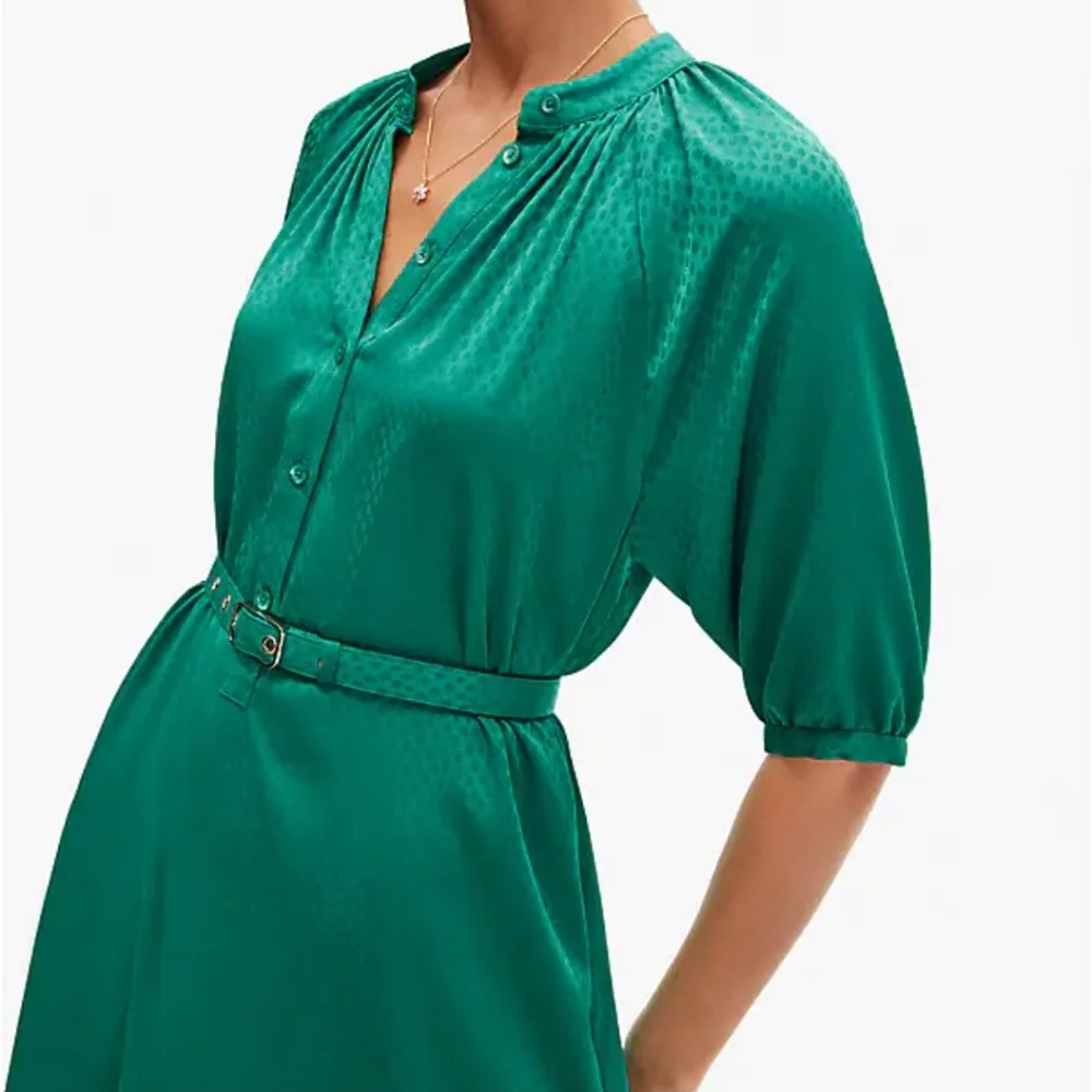 KATE SPADE Beryl Green Fluid Jacquard Printed Regular Fit Midi Dress - Picture 2 of 6